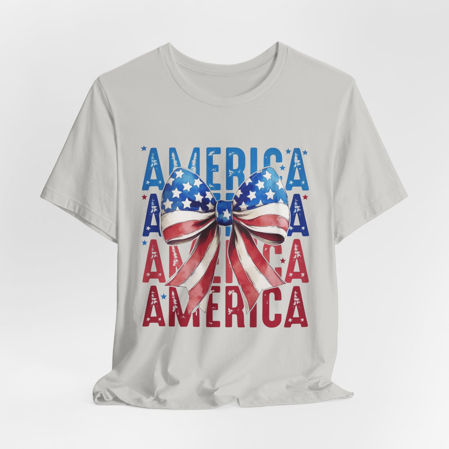 Patriotic America Bow T-Shirt — USA Flag Ribbon 4th of July Tee