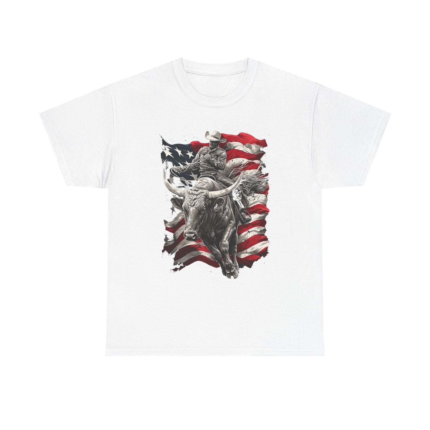 American Rodeo Bull Rider T-Shirt — Patriotic Flag Western Tee