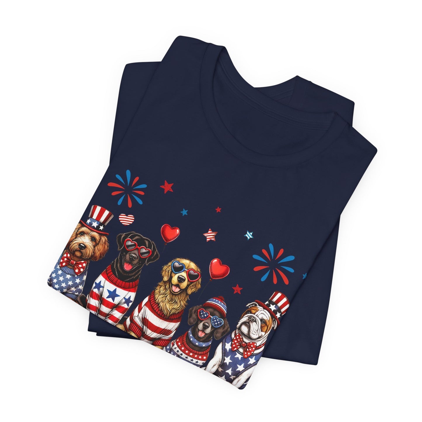 Patriotic Dogs T‑Shirt — 4th of July American Flag Pups Tee