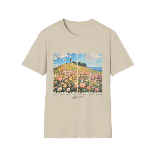 Wildflower Hills Scenic Tee — 'Live in It' Landscape Graphic T-Shirt