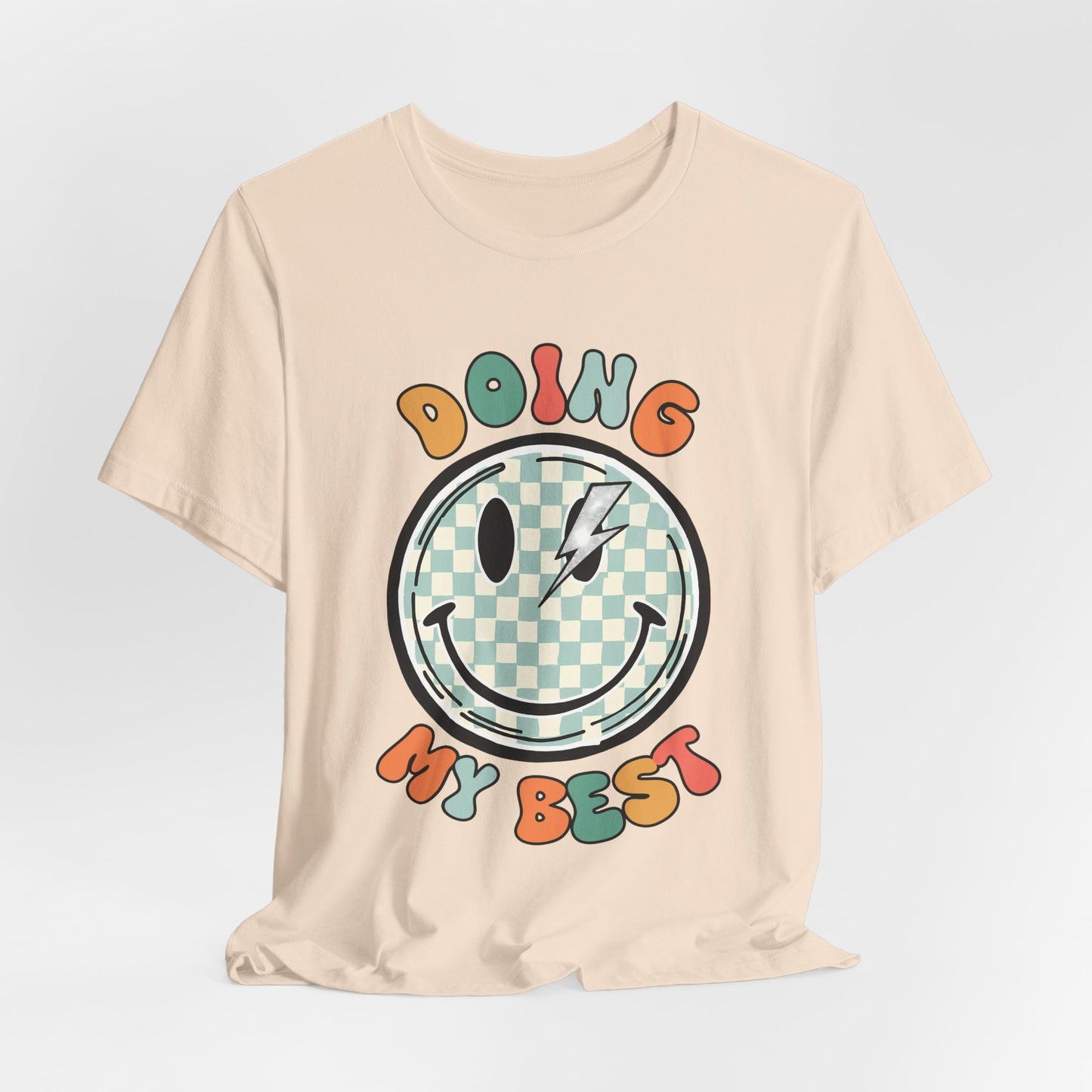 Doing My Best Smiley Tee — Retro Checkerboard Positive Message T‑Shirt