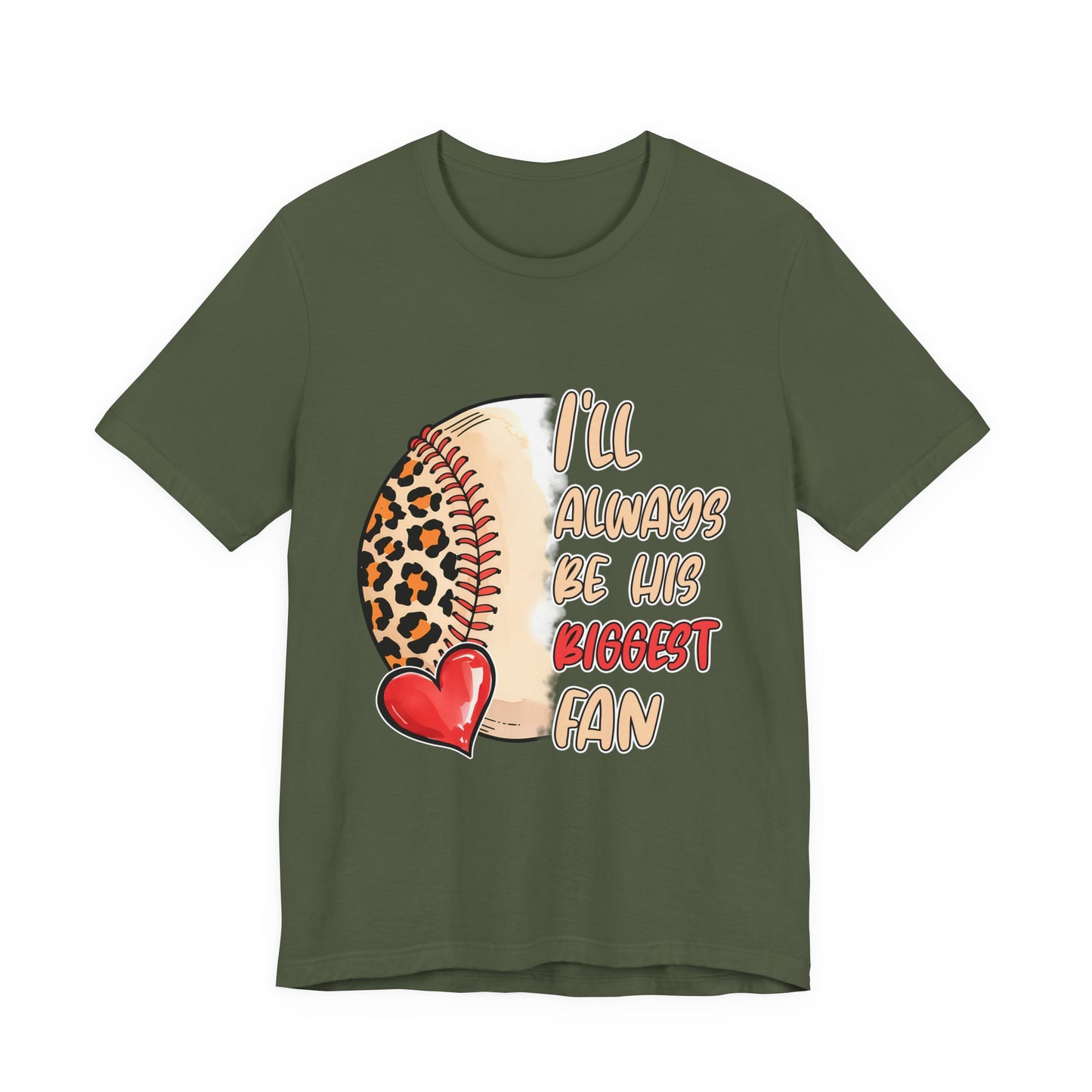 I'll Always Be His Biggest Fan Baseball Tee — Leopard Softball Mom Shirt