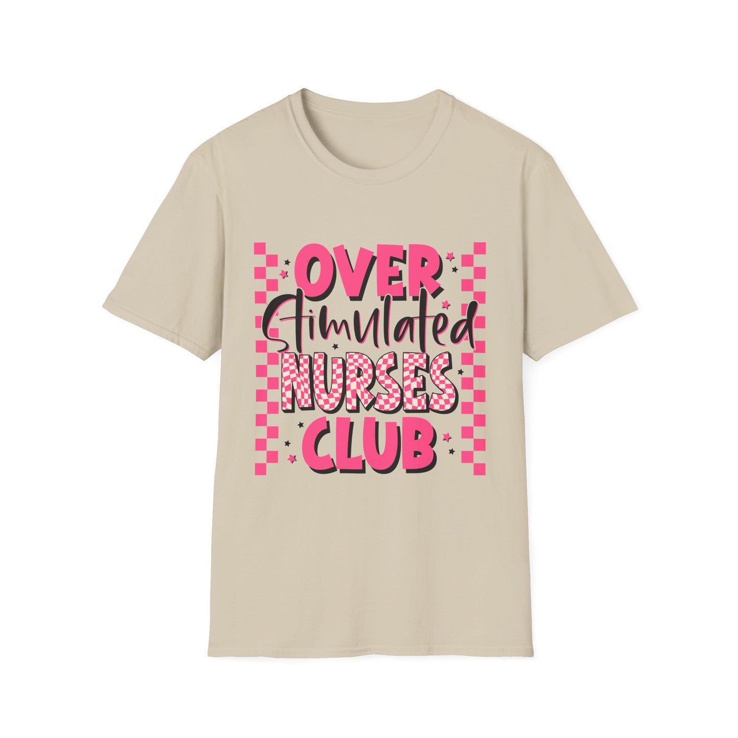 Overstimulated Nurses Club T-Shirt — Funny Pink Nurse Graphic Tee for Healthcare Workers