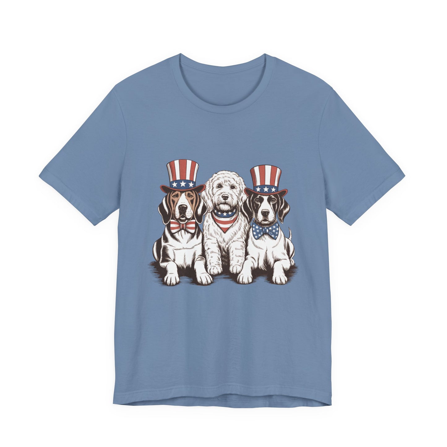 Patriotic Puppies T-Shirt — 4th of July Dog Tee with Uncle Sam Hats