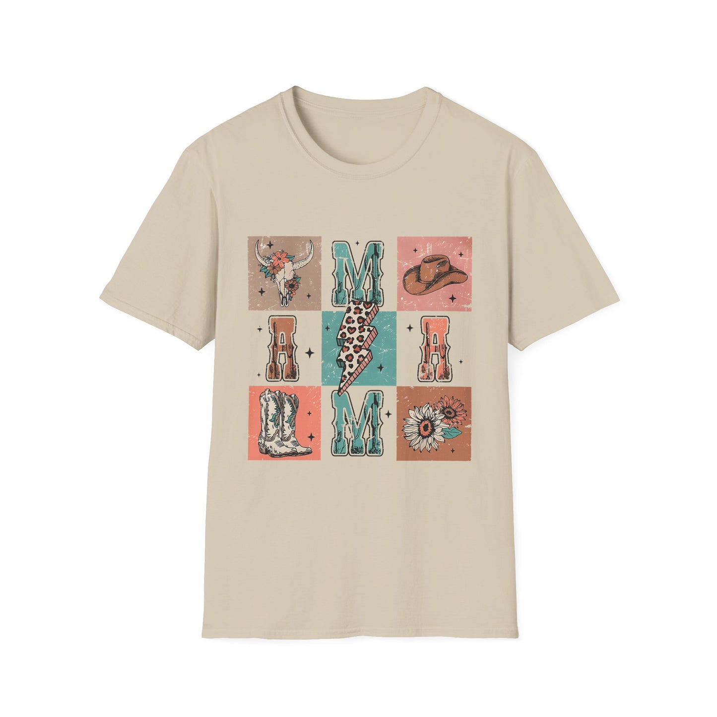 Mama Western Graphic T-Shirt — Cowgirl Boots, Hat & Floral Block Design