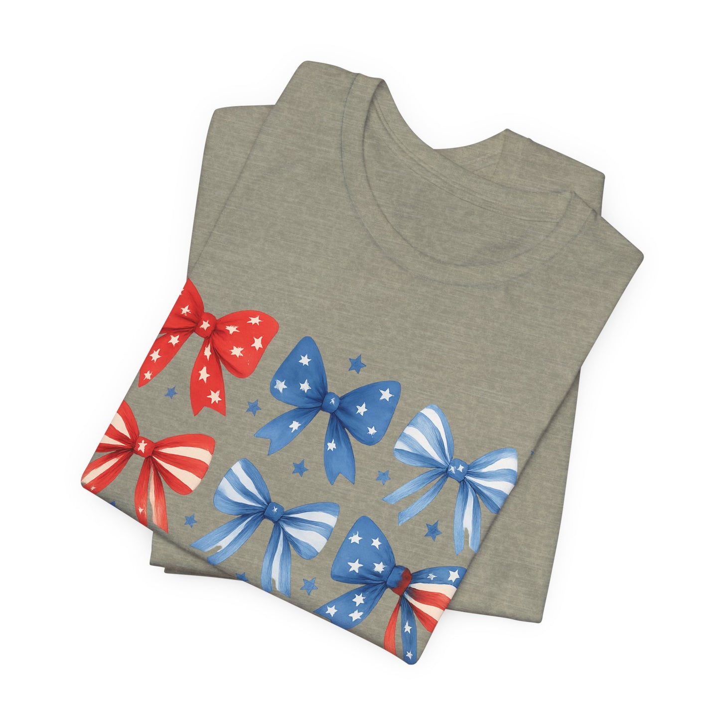 Patriotic Red & Blue Bows Tee — 4th of July Graphic T-Shirt