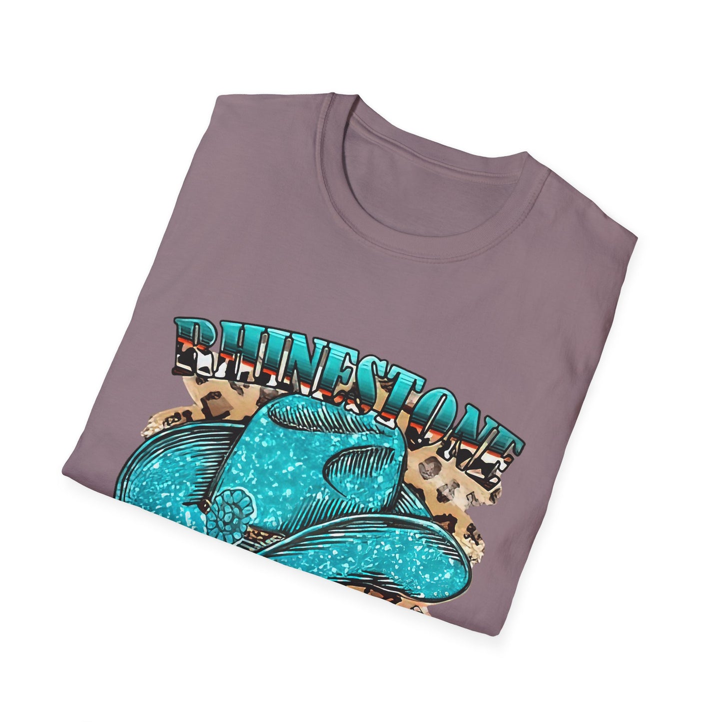 Rhinestone Cowgirl Tee – Turquoise Cowboy Hat on Leopard Print