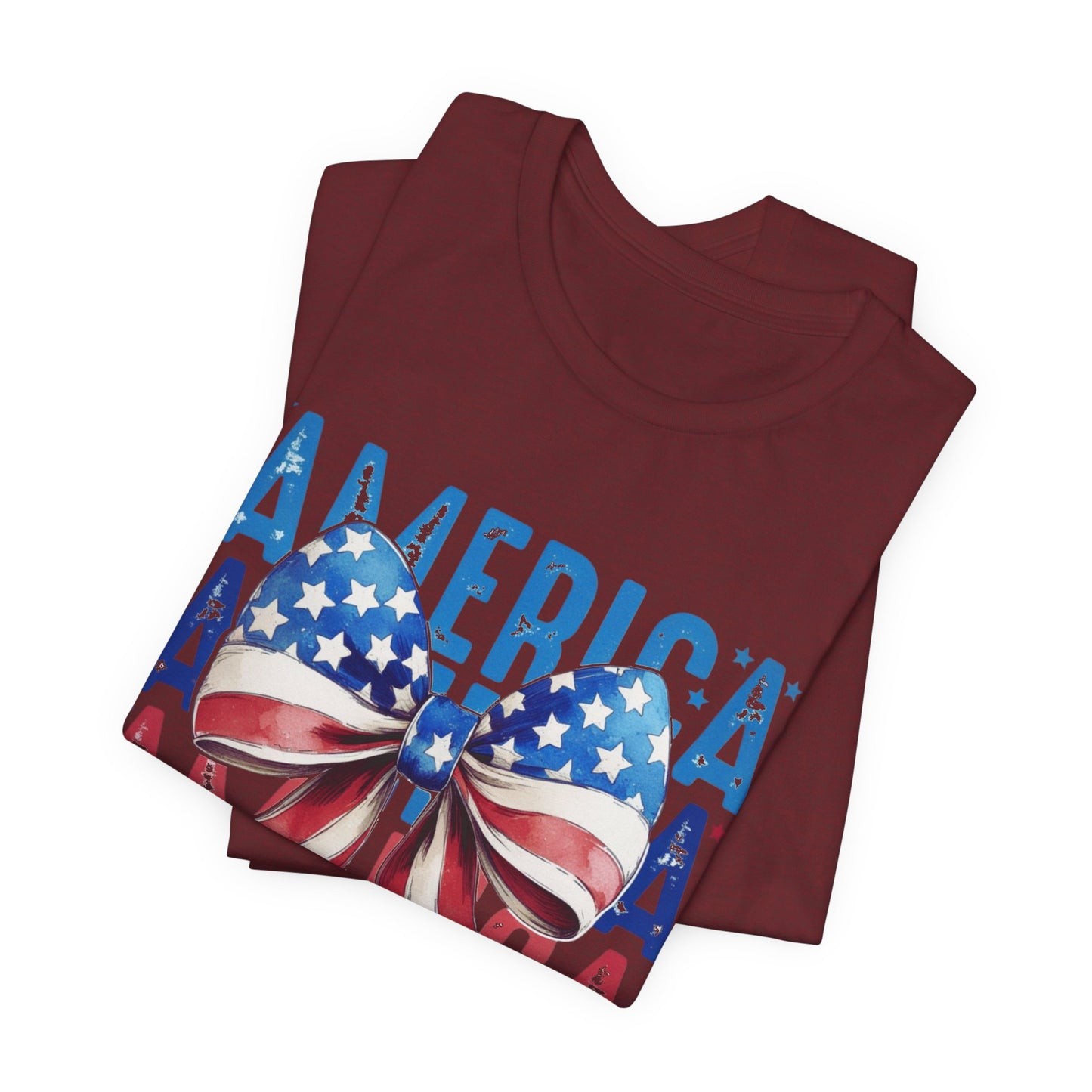 Patriotic America Bow T-Shirt — USA Flag Ribbon 4th of July Tee