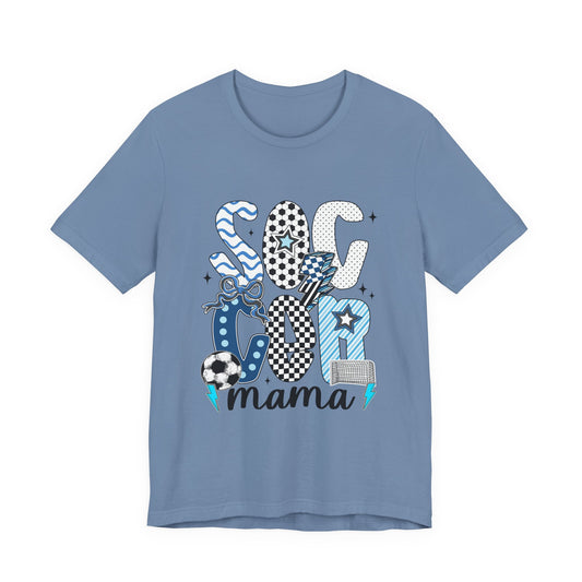 Soccer Mama Graphic Tee — 'Soccer Mama' Blue Patterned Design