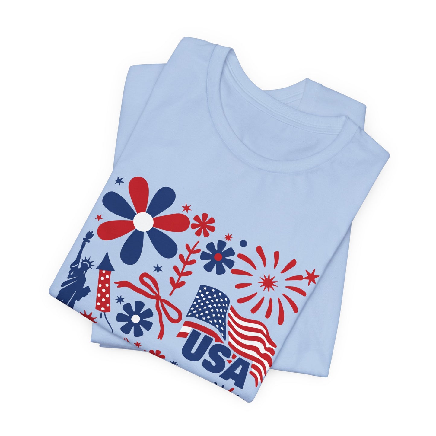 USA Patriotic T-Shirt – Fourth of July Fireworks & Liberty Graphic Tee