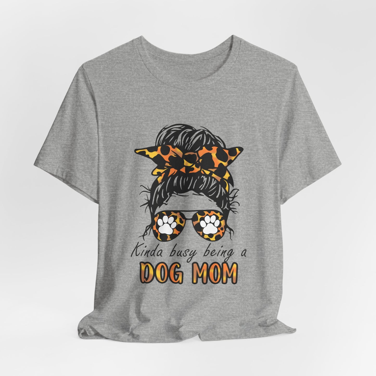 Dog Mom T-Shirt – "Kinda Busy Being a Dog Mom" Leopard Print Messy Bun Tee