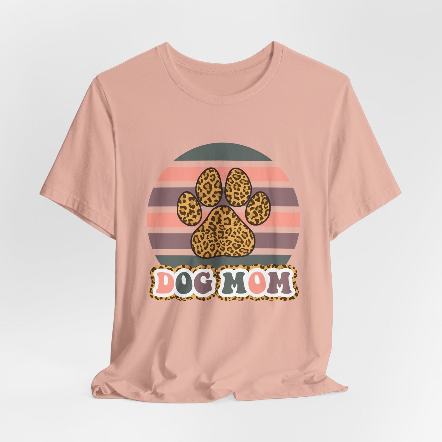 Dog Mom Leopard Paw Tee — Retro Striped Pet Lover T‑Shirt