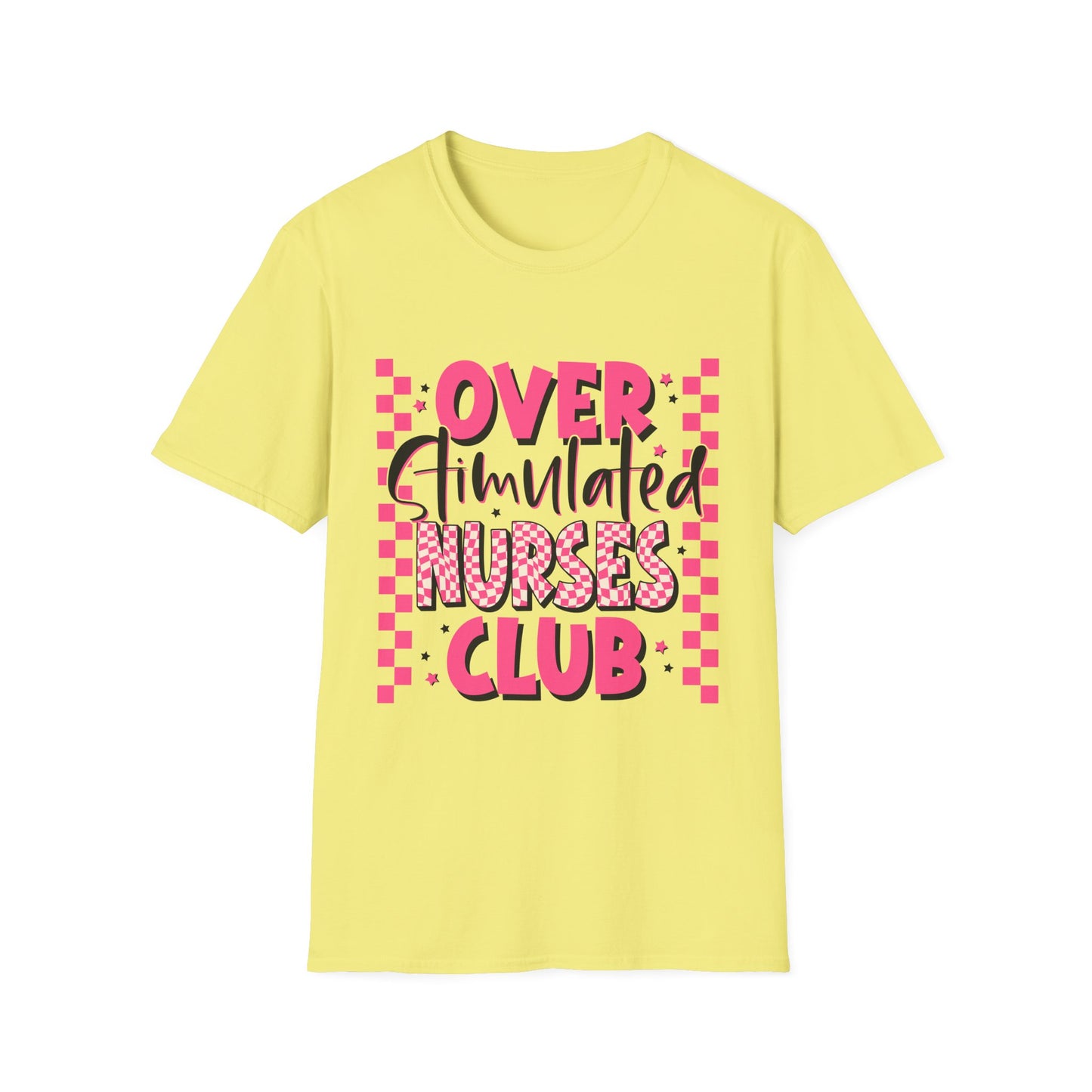 Overstimulated Nurses Club T-Shirt — Funny Pink Nurse Graphic Tee for Healthcare Workers