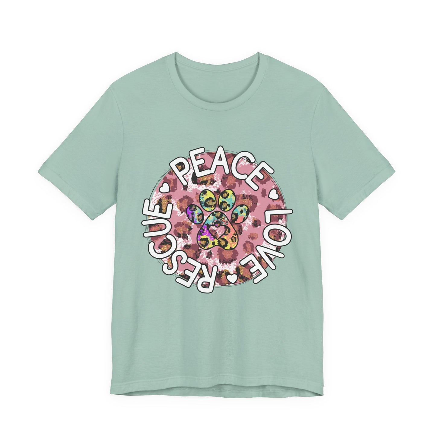 Peace Love Rescue Graphic Tee — Pet Rescue Paw Print Shirt