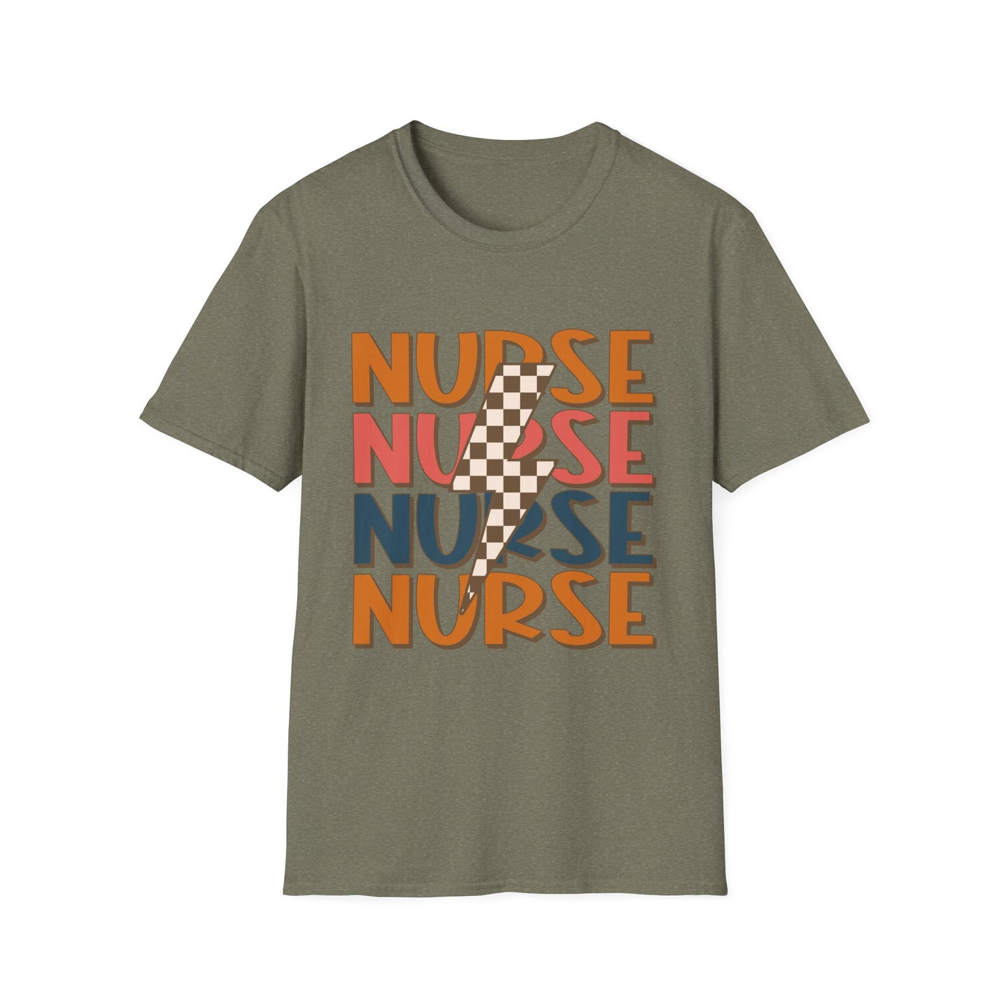 Nurse Retro Stripe T-Shirt — Vintage Checkerboard Scrub Tee for Nurses