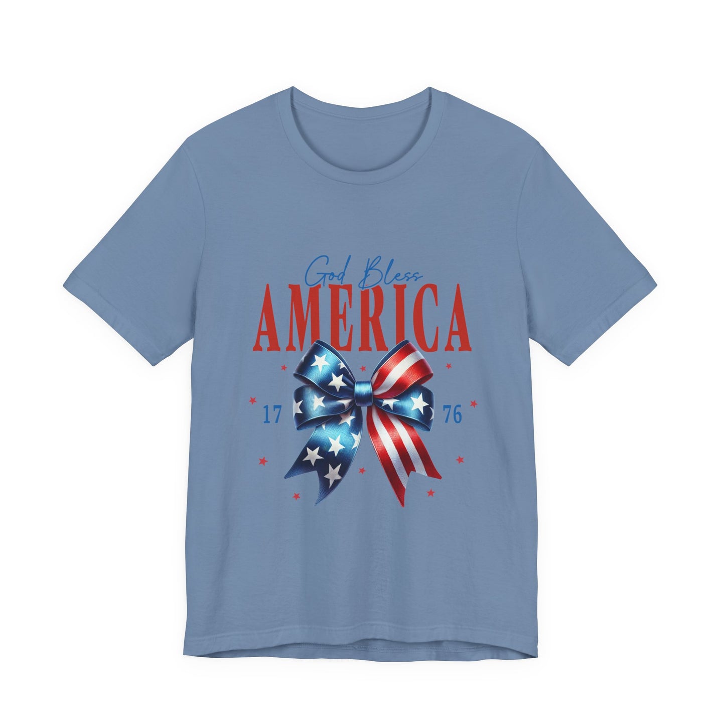 God Bless America Bow T-Shirt — Patriotic 1776 Fourth of July Tee