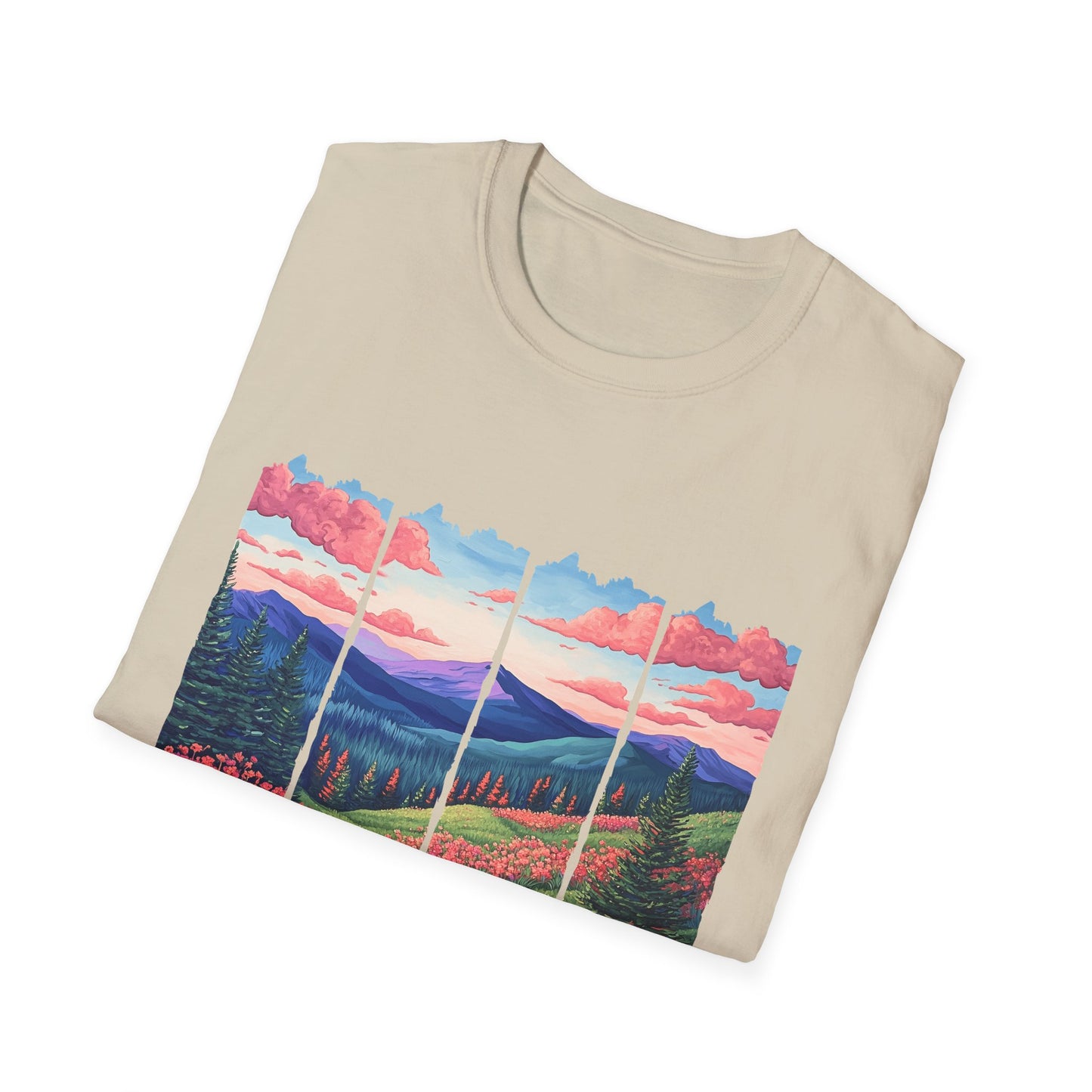 Scenic Mountain Sunset T-Shirt — Wildflower Valley Landscape Tee