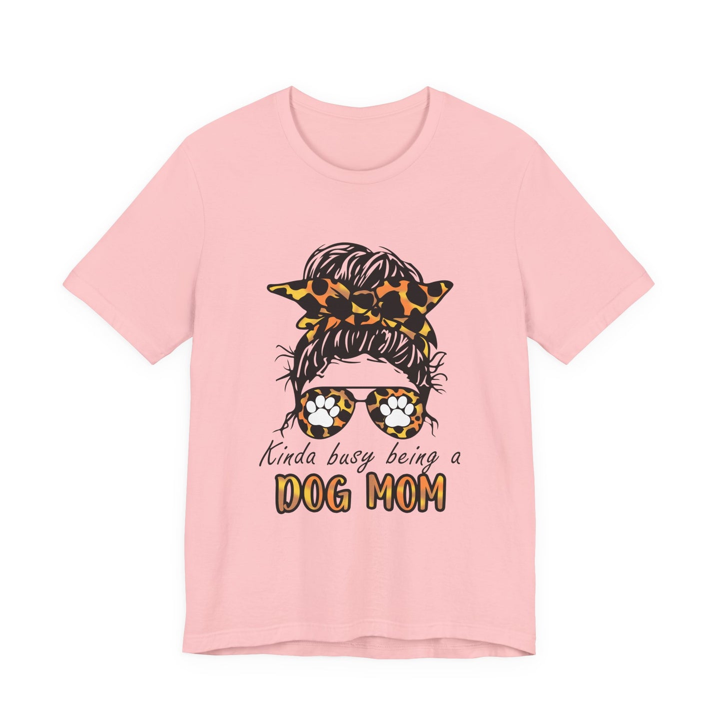 Dog Mom T-Shirt – "Kinda Busy Being a Dog Mom" Leopard Print Messy Bun Tee