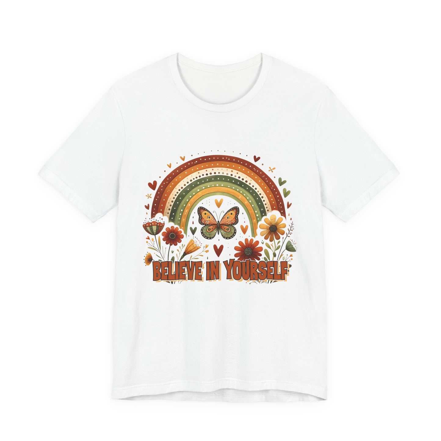 Believe In Yourself Butterfly Tee — Retro Rainbow Floral Inspirational T‑Shirt
