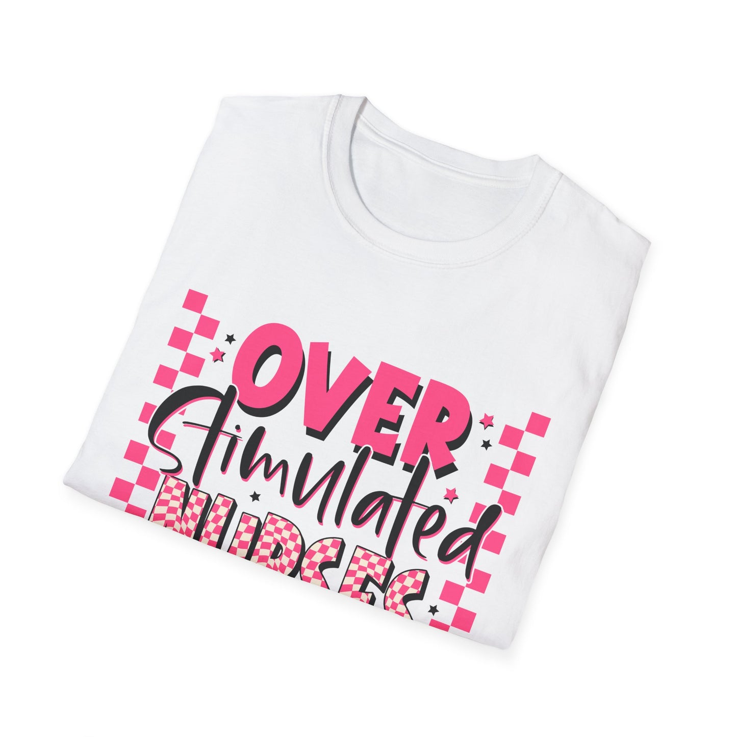 Overstimulated Nurses Club T-Shirt — Funny Pink Nurse Graphic Tee for Healthcare Workers