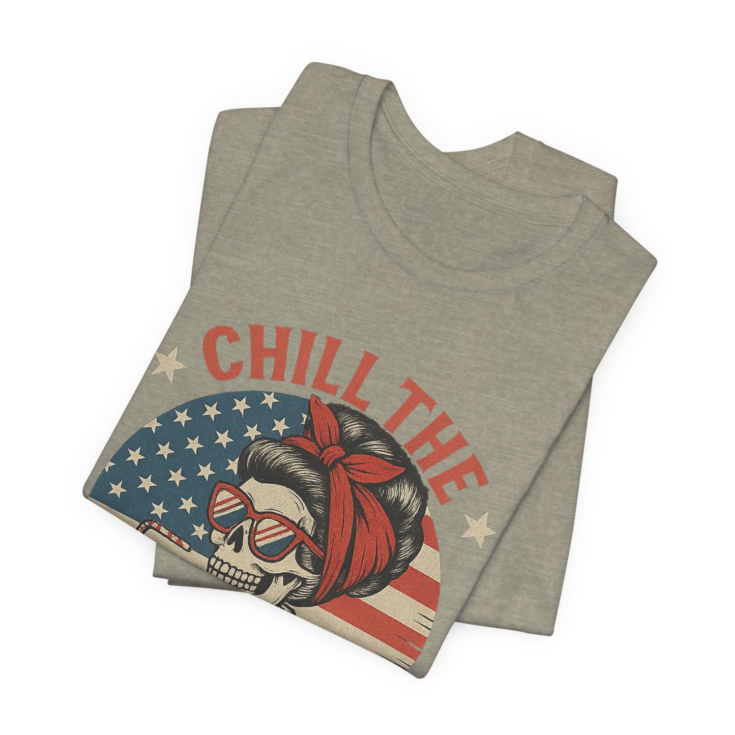Chill the Fourth Out Tee – Retro Skull with American Flag & Drink | 4th of July Patriotic Shirt