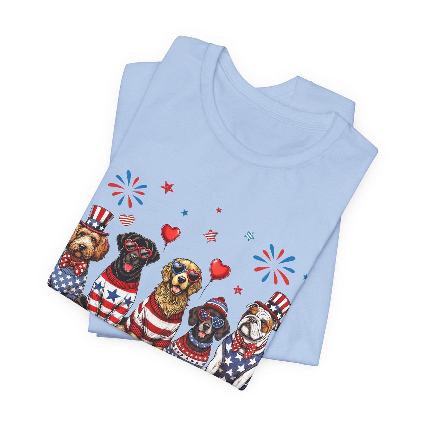 Patriotic Dogs T‑Shirt — 4th of July American Flag Pups Tee
