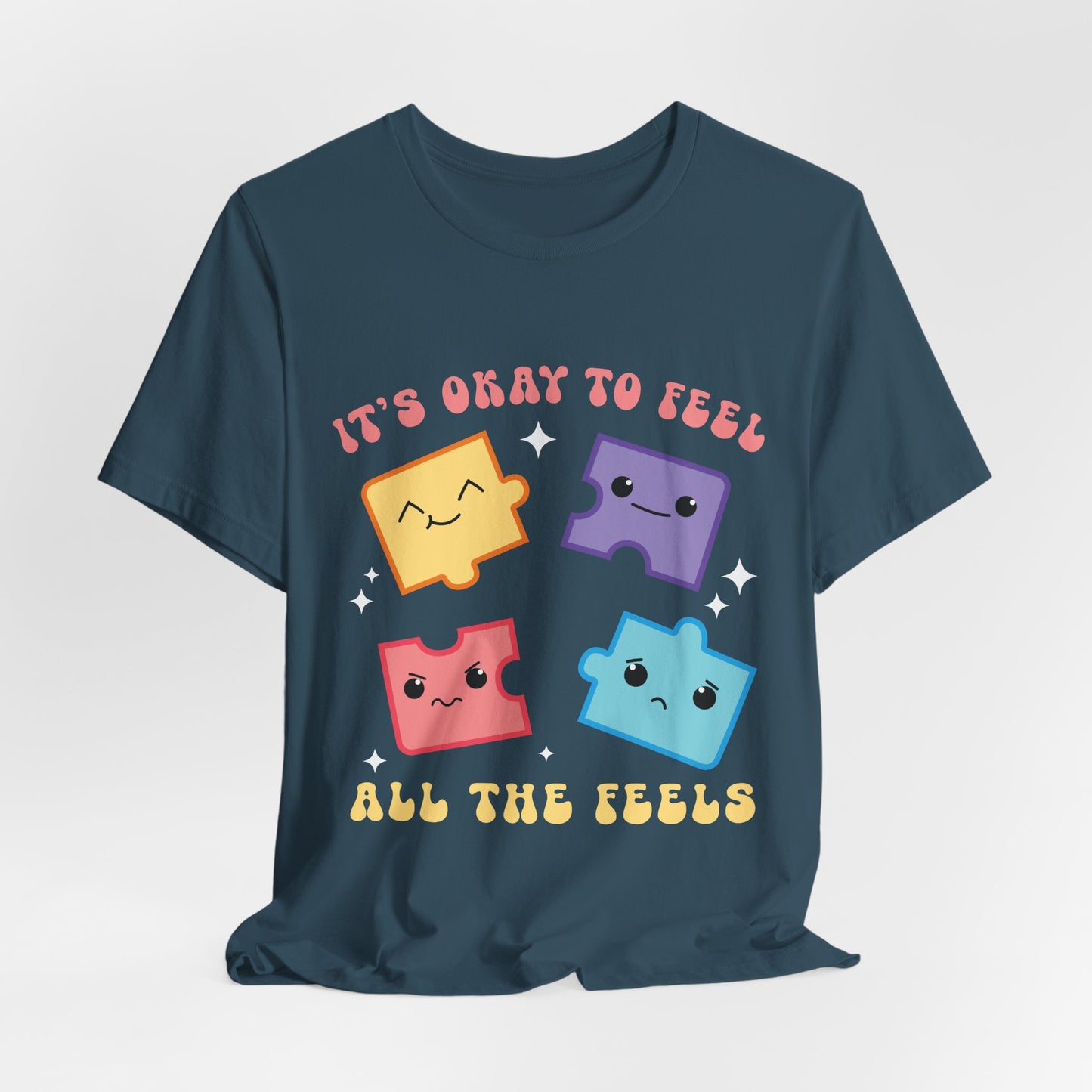 “It’s Okay to Feel” Puzzle Pieces Tee — Mental Health Awareness Comfort Shirt