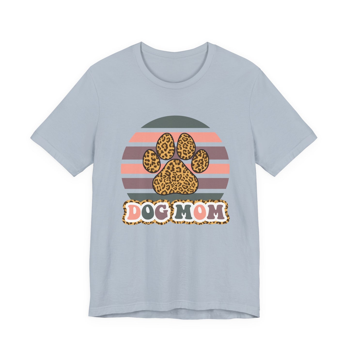 Dog Mom Leopard Paw Tee — Retro Striped Pet Lover T‑Shirt
