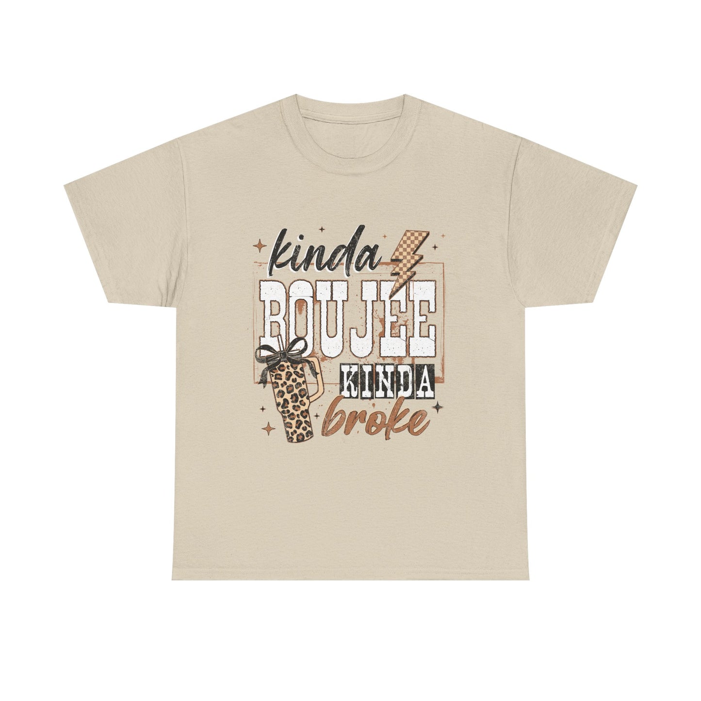 Kinda Boujee Kinda Broke Tee — Leopard Print Graphic T‑Shirt