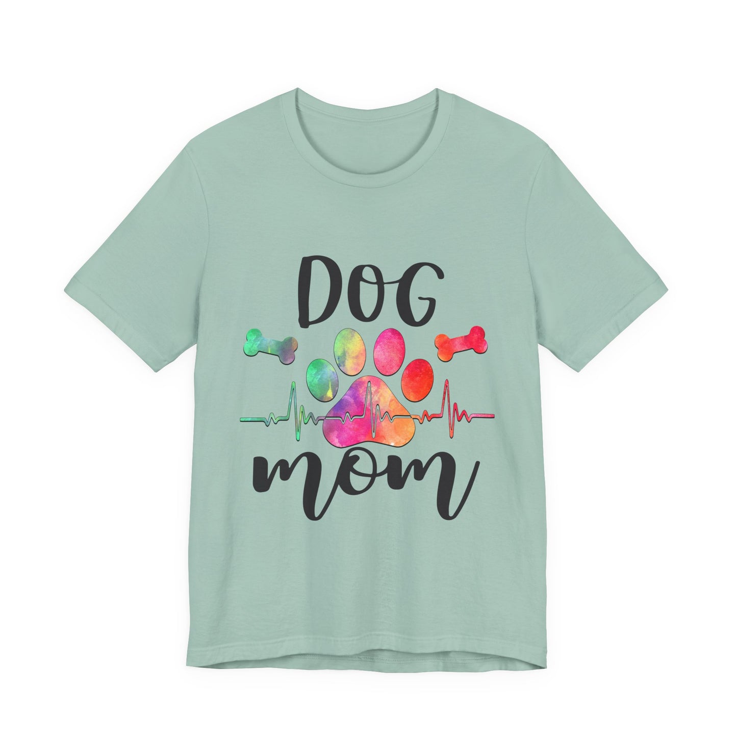 Dog Mom T-Shirt — Colorful Paw & Heartbeat Graphic Tee