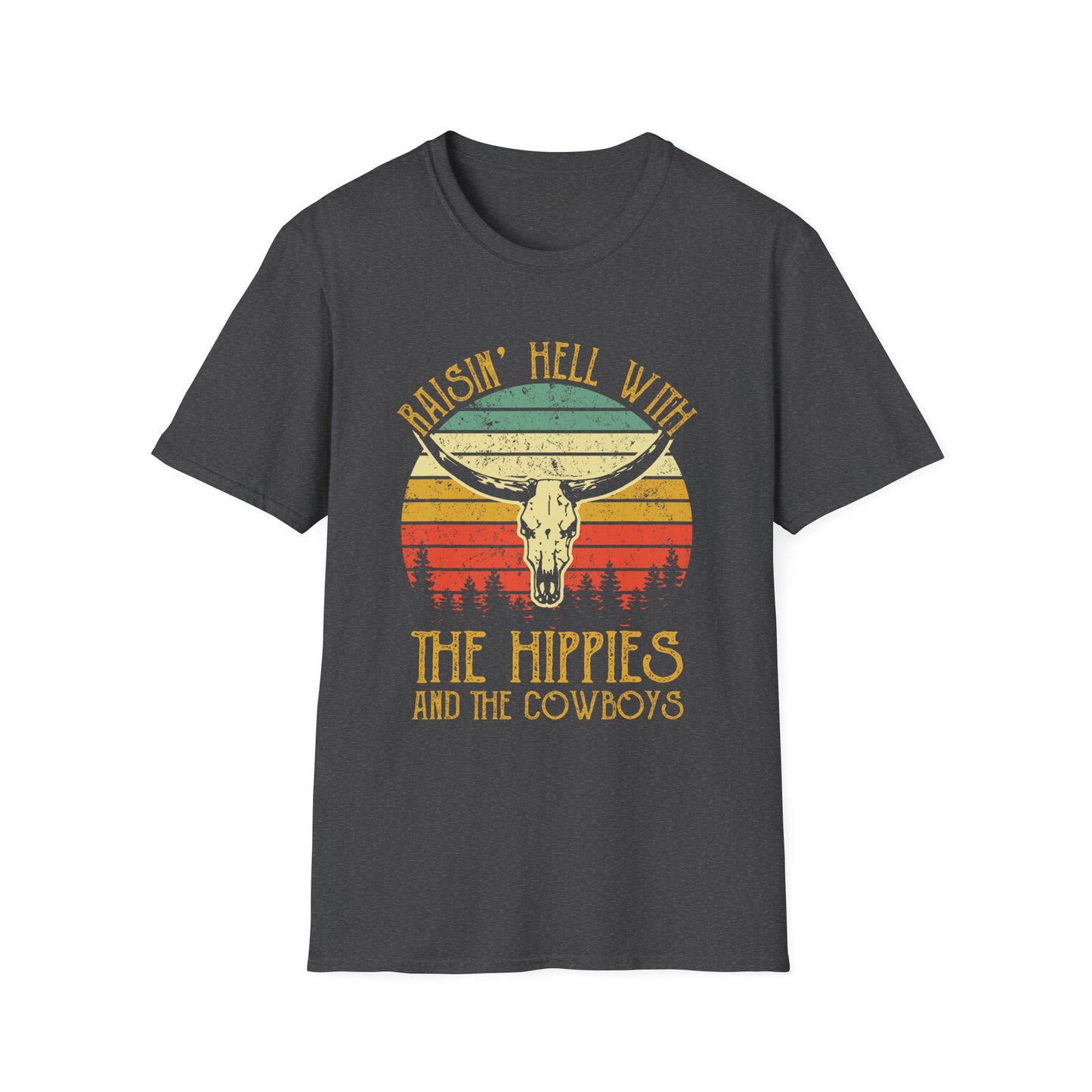 T-Shirt — Raisin' Hell With The Hippies And The Cowboys Vintage Skull Graphic
