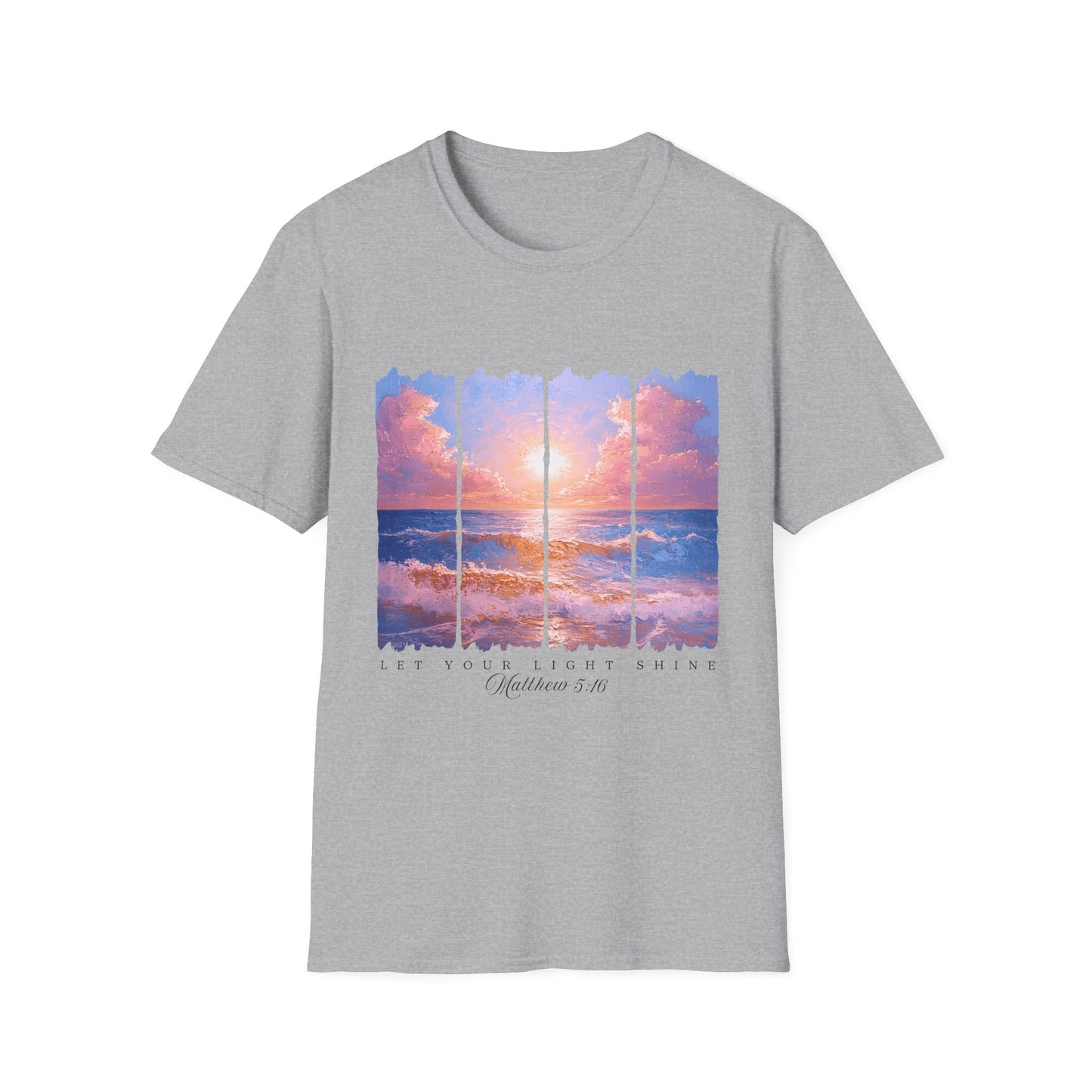 Sunset Ocean Panel T-Shirt — "Pray Without Ceasing" Inspirational Beach Tee