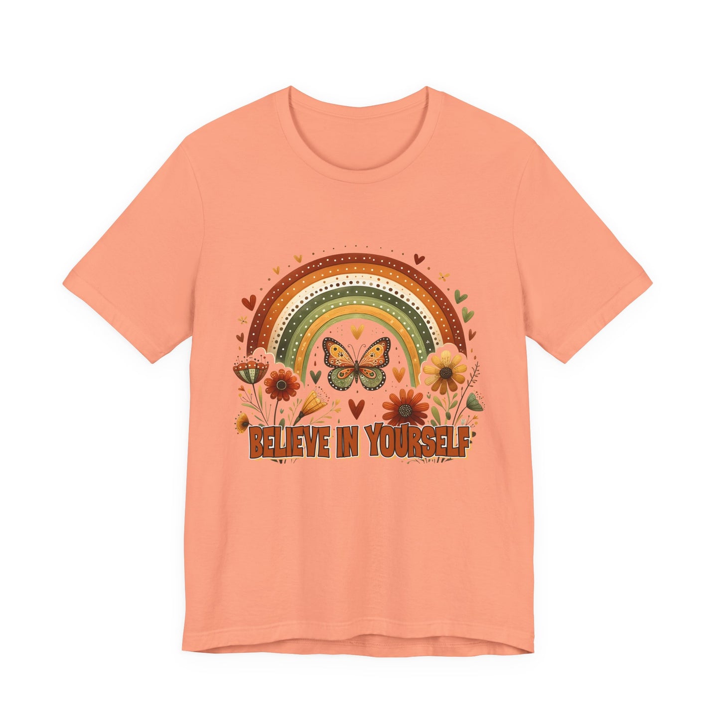 Believe In Yourself Butterfly Tee — Retro Rainbow Floral Inspirational T‑Shirt