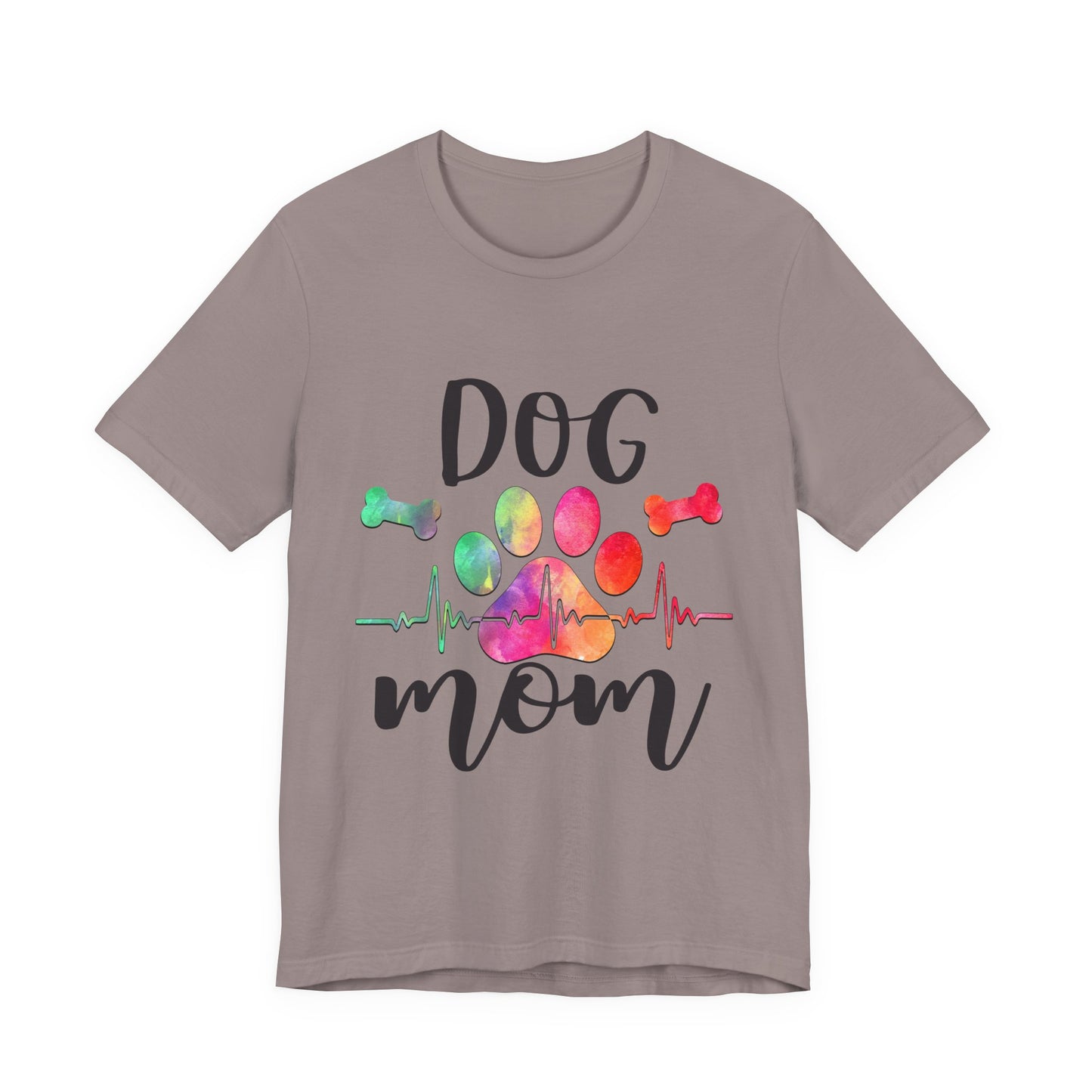Dog Mom T-Shirt — Colorful Paw & Heartbeat Graphic Tee
