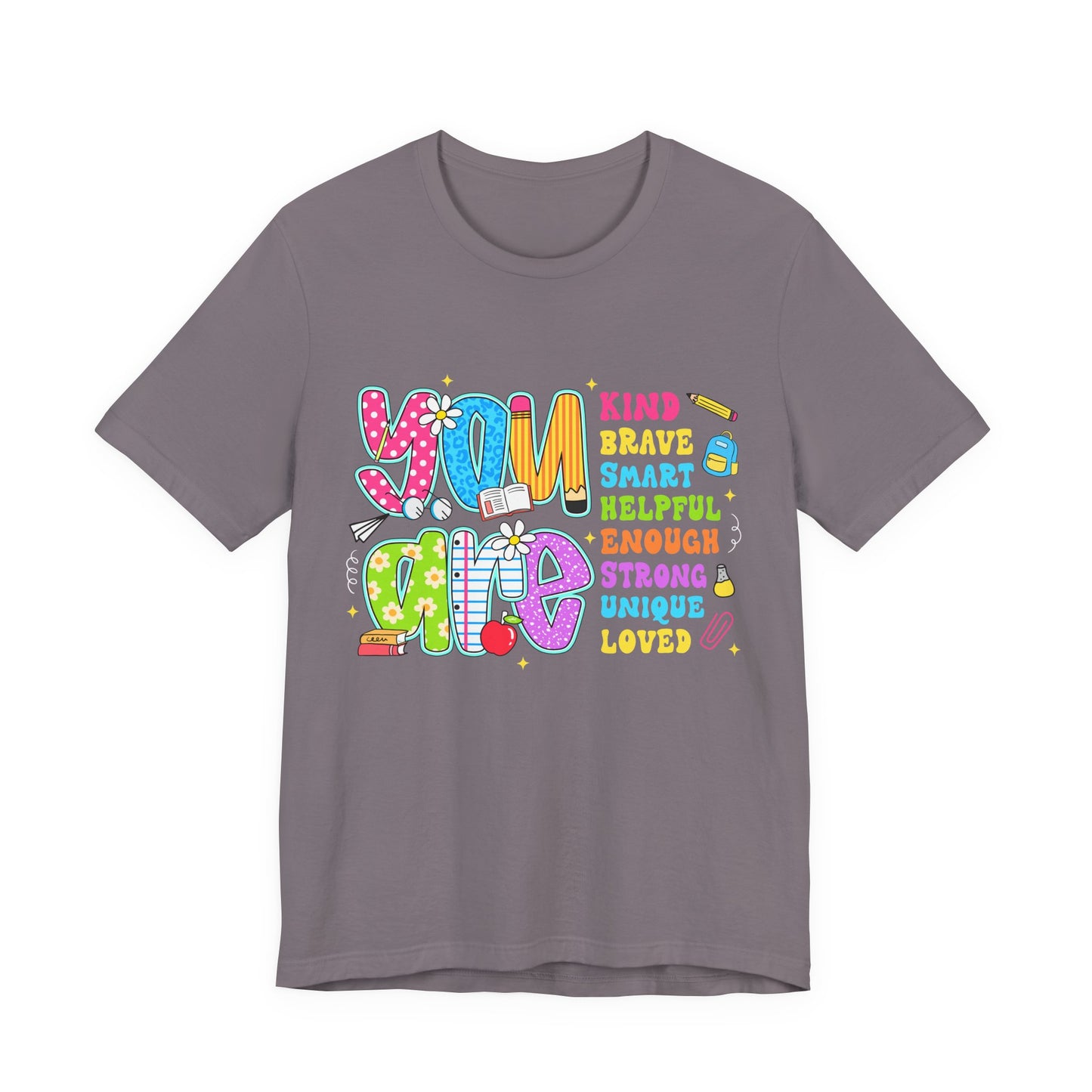 You Are Loved Kids T-Shirt — Colorful Positive Affirmation Tee (You Are Kind, Brave, Smart)