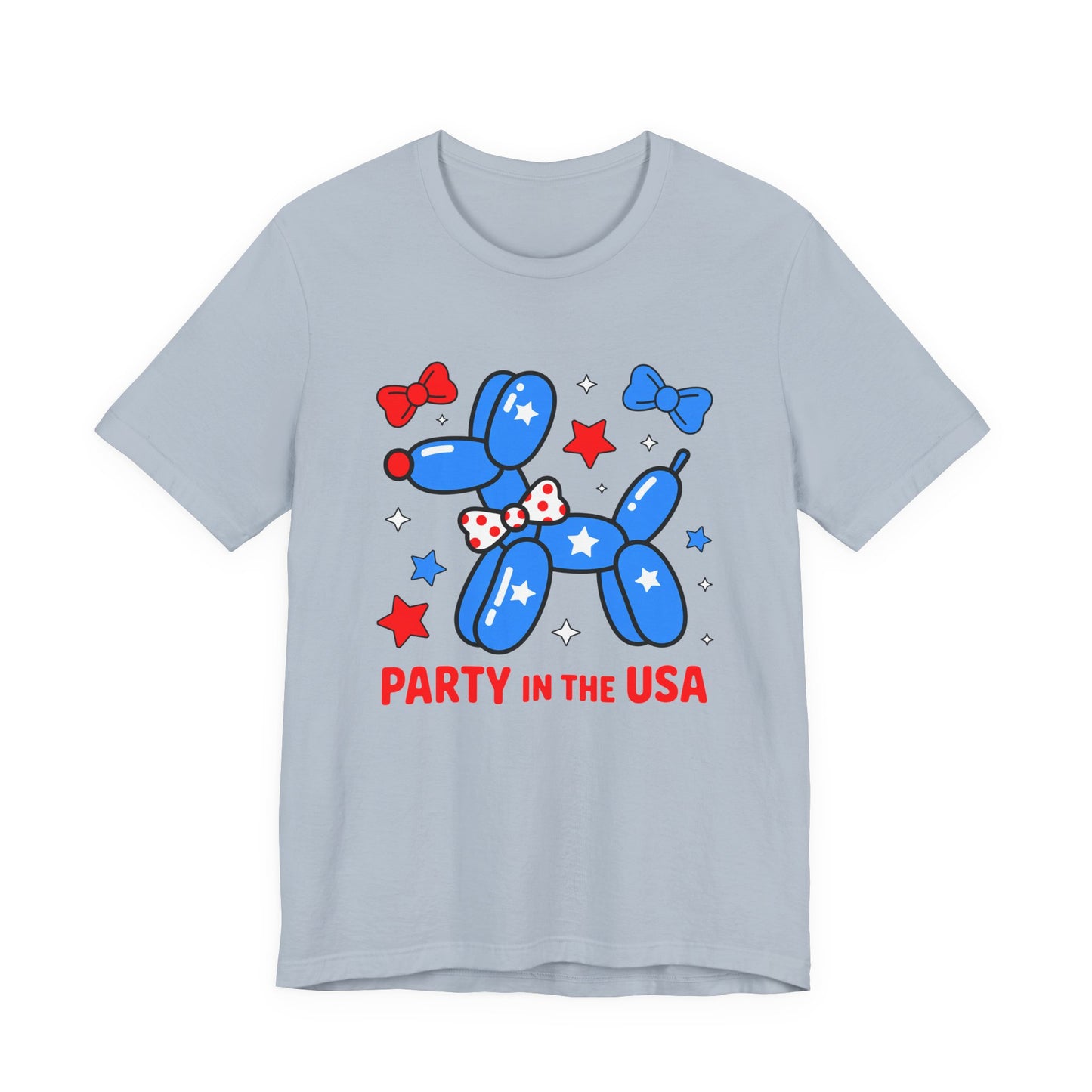 Party in the USA Balloon Dog Tee – Patriotic 4th of July Graphic T-Shirt