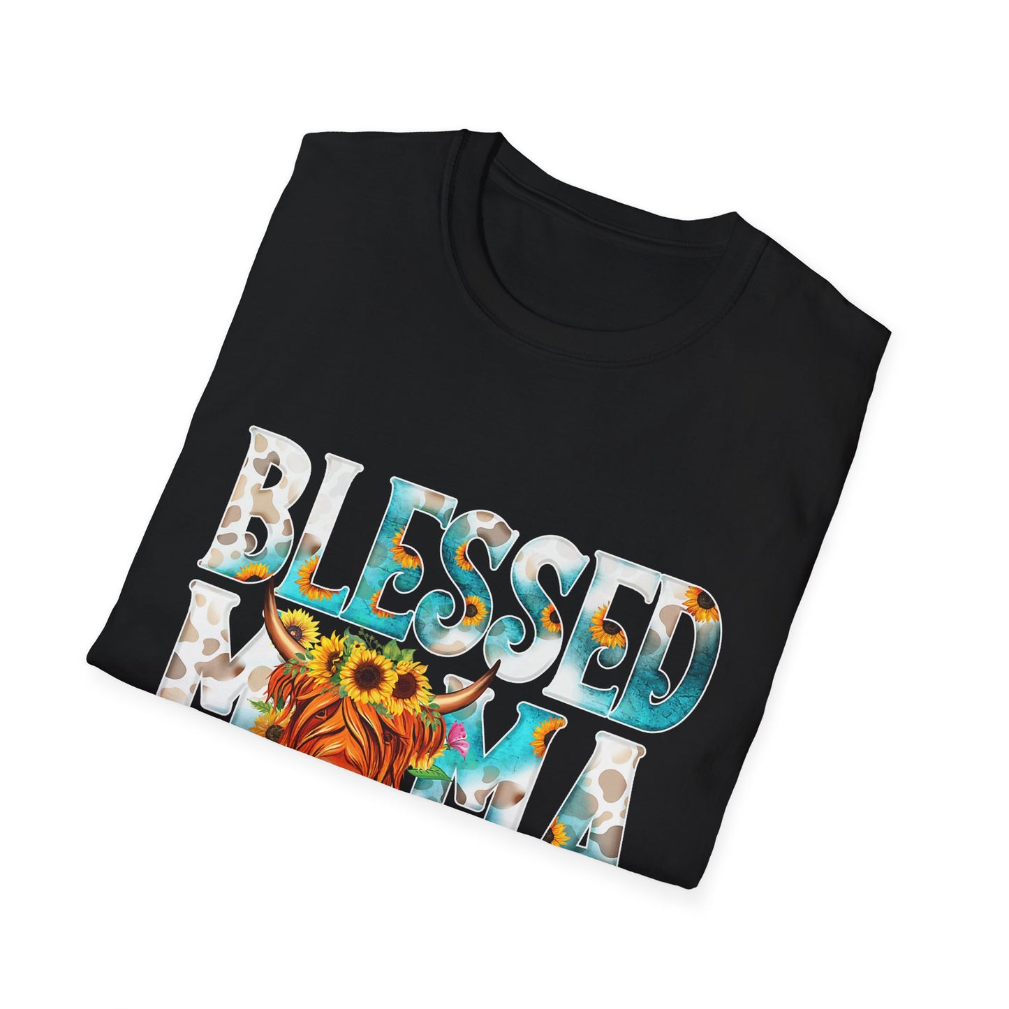Blessed Mama T-Shirt — Floral Highland Cow Mother's Day Tee