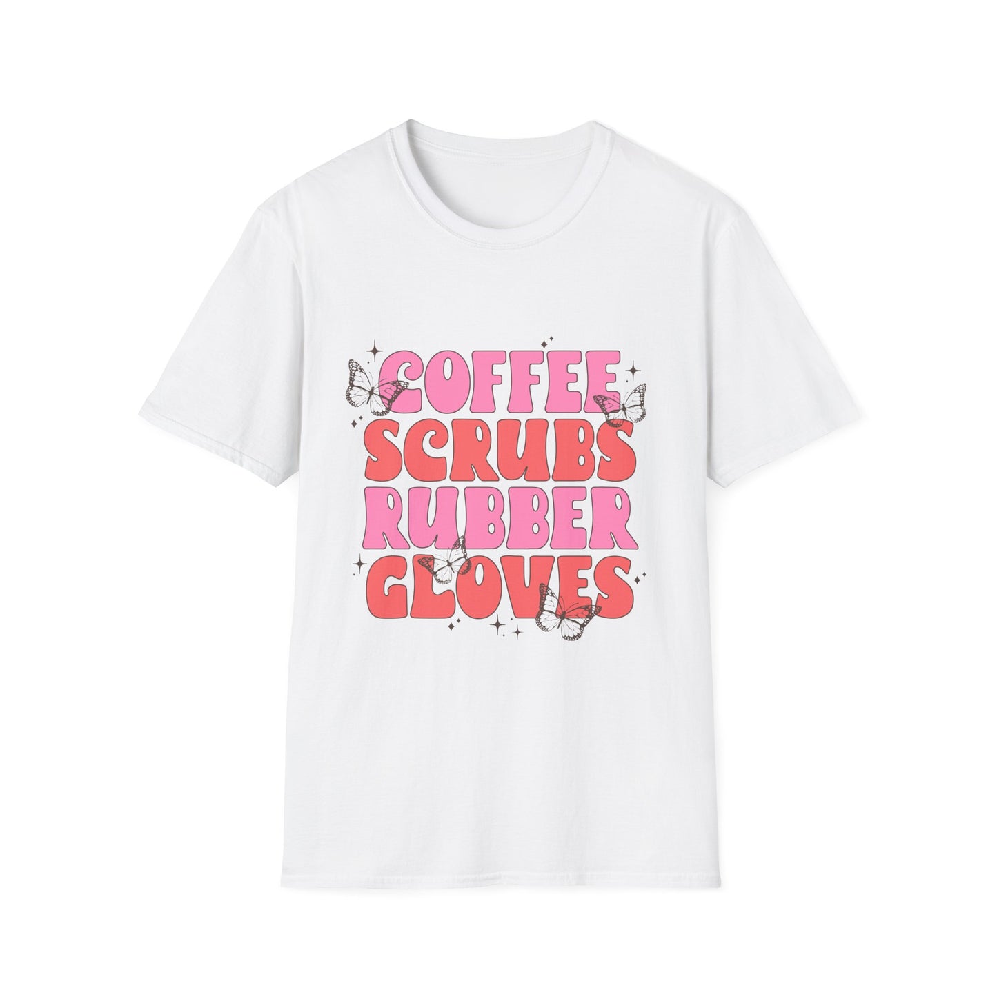 Coffee Scrubs Rubber Gloves T-Shirt — Cute Nurse/Healthcare Graphic Tee
