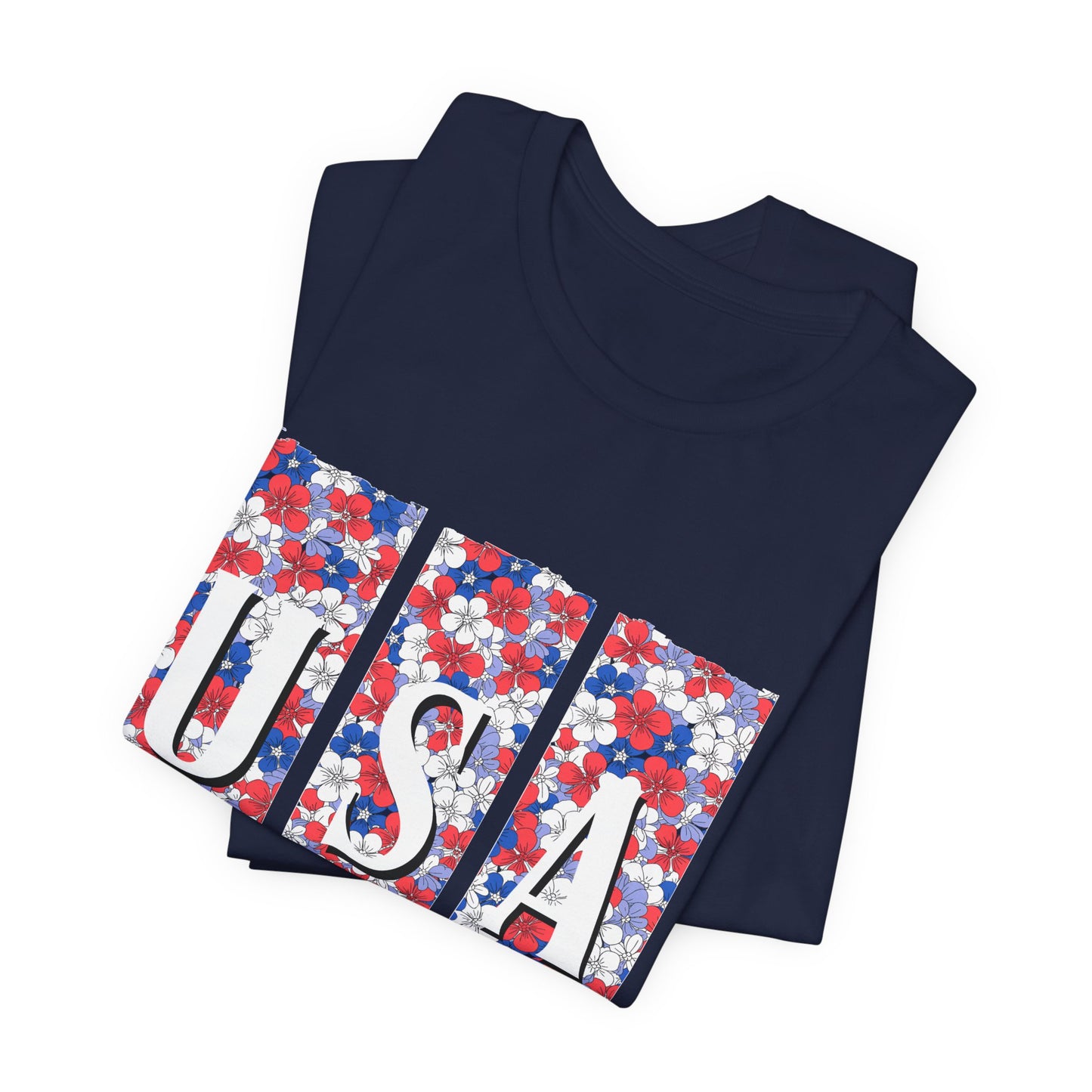 USA Floral Flag T-Shirt — Patriotic Red White Blue Tee (4th of July)