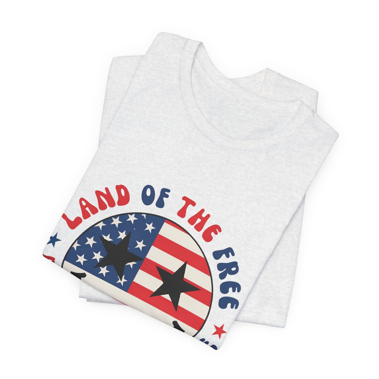 Patriotic Smiley Tee - "Land of the Free Because of the Brave" American Flag Shirt