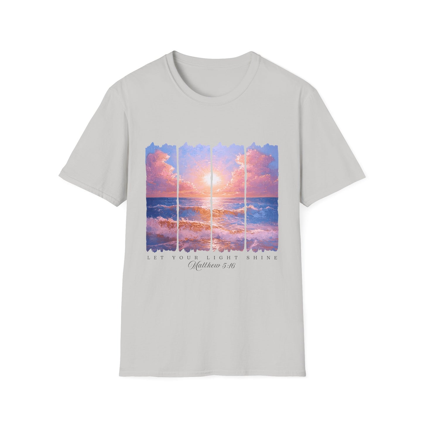 Sunset Ocean Panel T-Shirt — "Pray Without Ceasing" Inspirational Beach Tee
