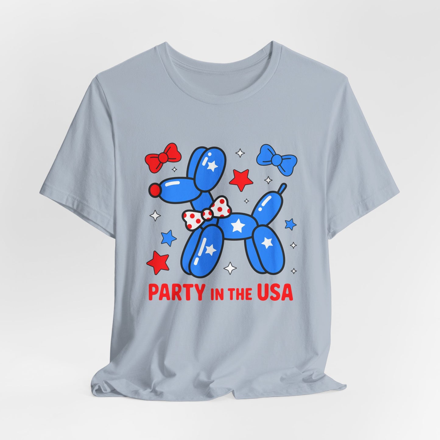 Party in the USA Balloon Dog Tee – Patriotic 4th of July Graphic T-Shirt