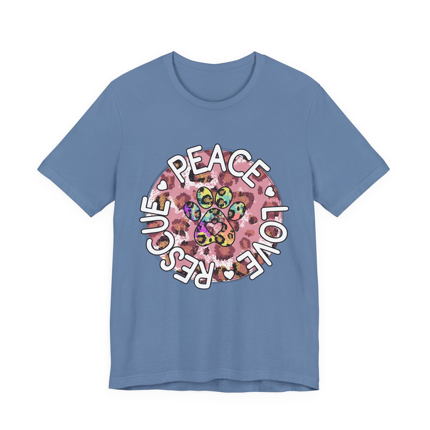 Peace Love Rescue Graphic Tee — Pet Rescue Paw Print Shirt
