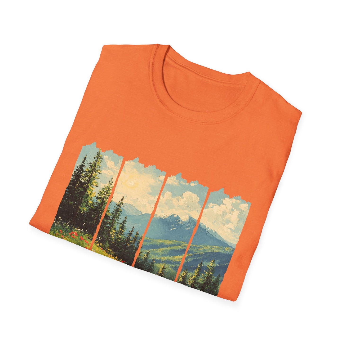 Mountain Meadow T-Shirt — Scenic Landscape Panel Tee