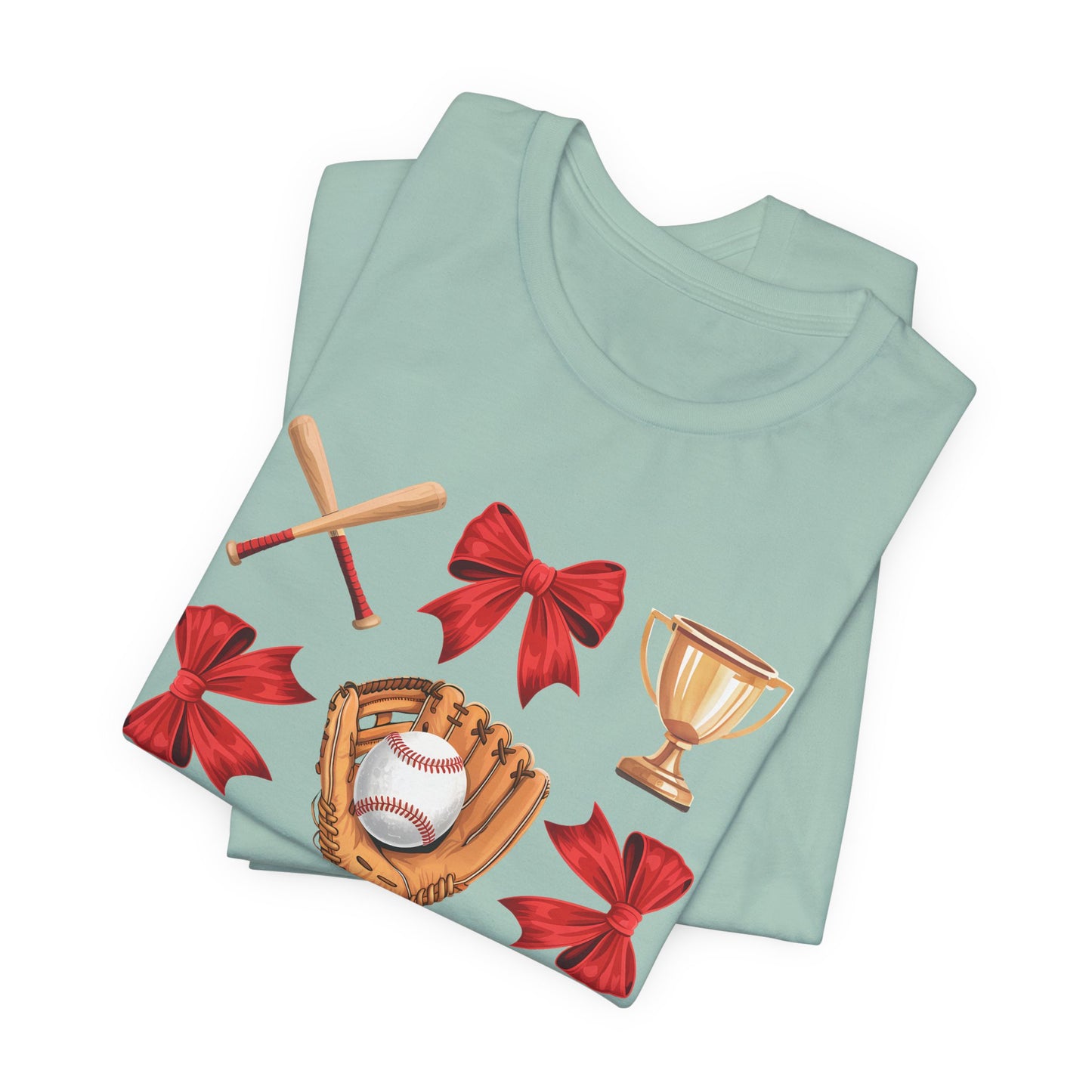 Baseball Icons Graphic Tee — Glove, Bat & Trophy Design