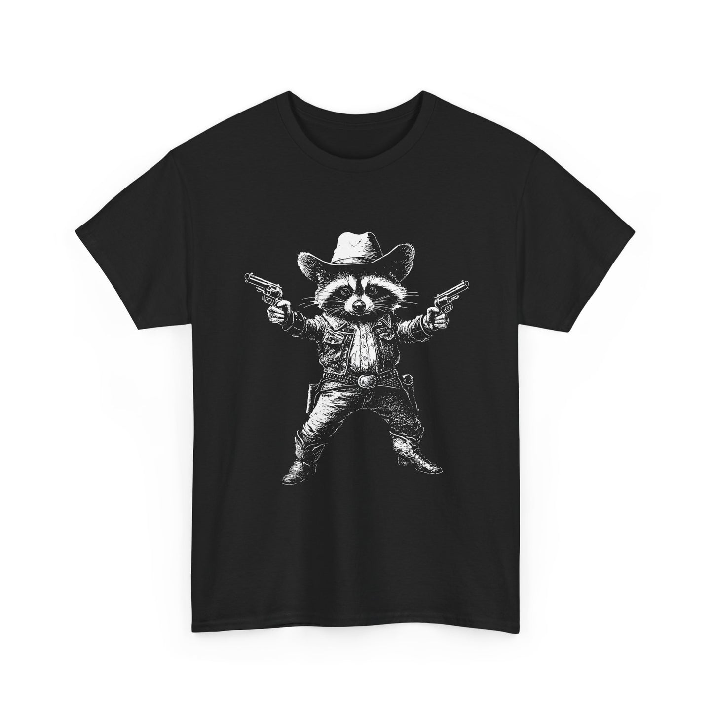 Cowboy Raccoon Graphic Tee — Western Gunslinger Vintage Style Shirt