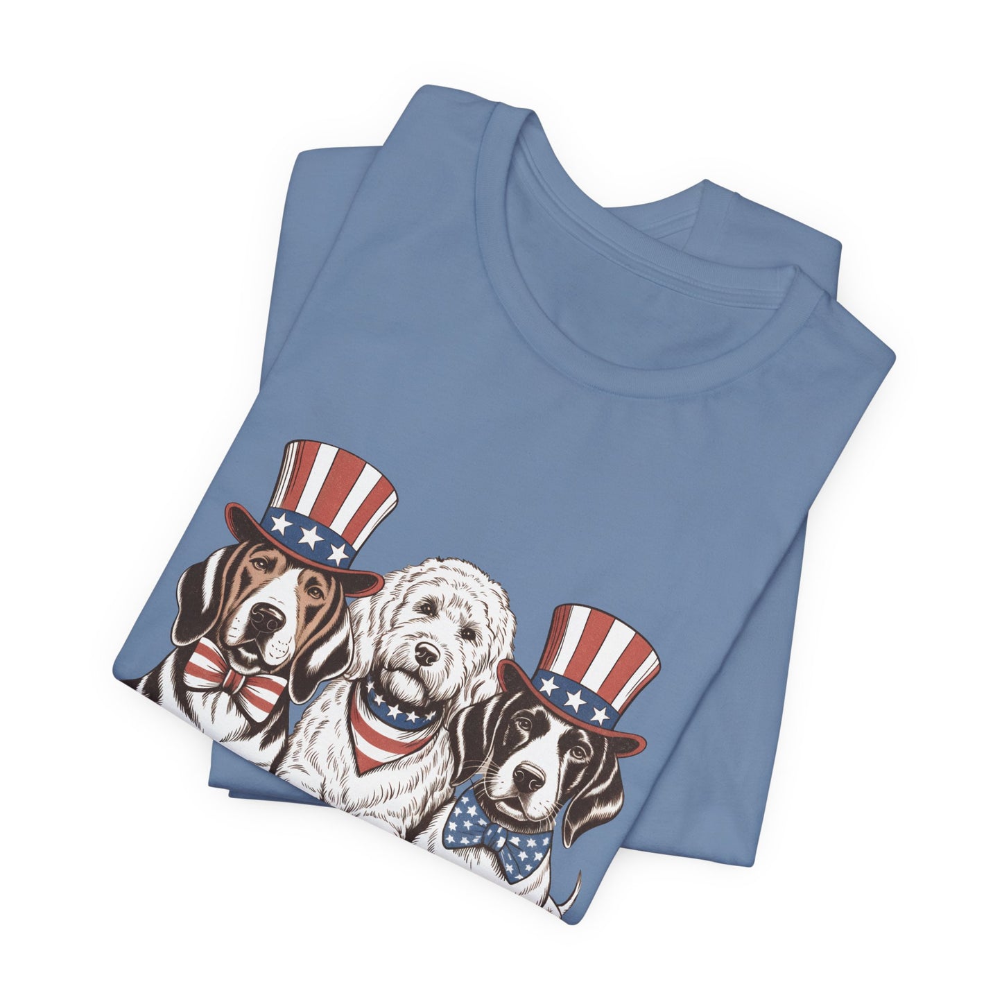 Patriotic Puppies T-Shirt — 4th of July Dog Tee with Uncle Sam Hats