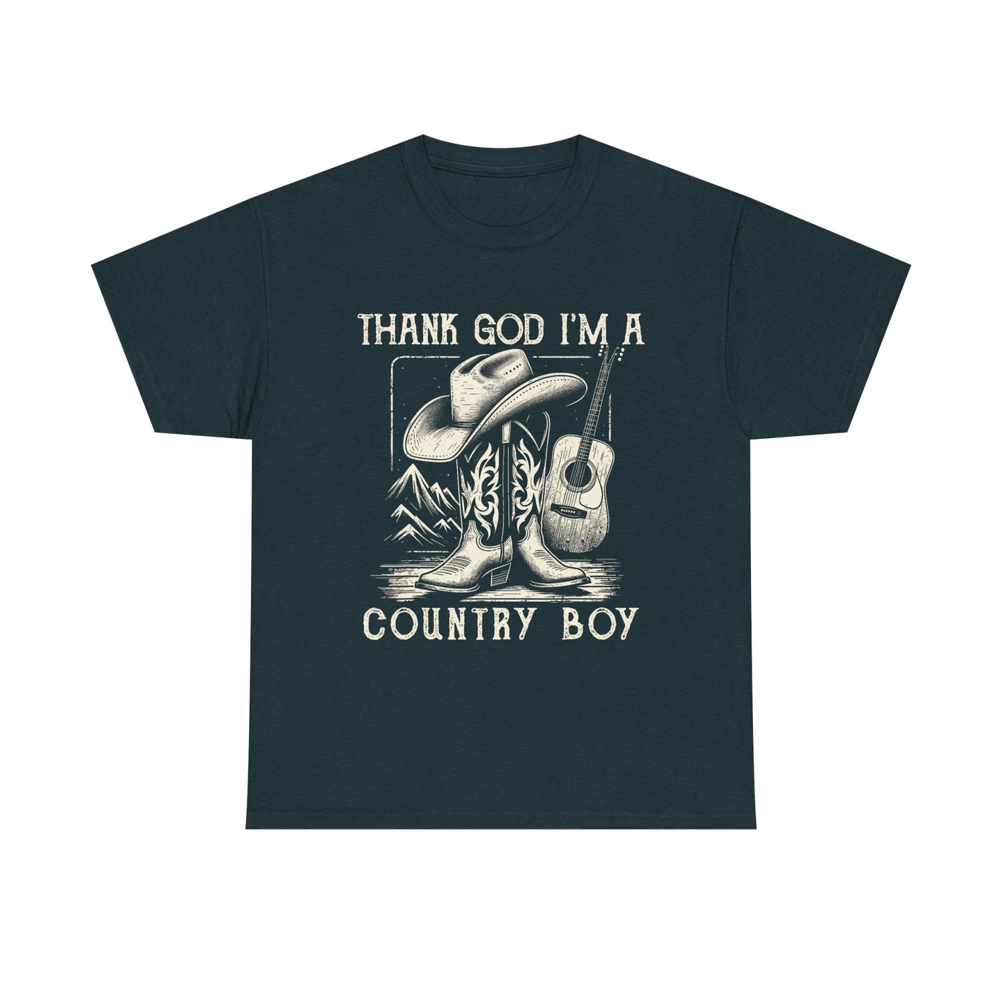 Country Boy T-Shirt — "Thank God I'm a Country Boy" Cowboy Boots & Guitar Tee