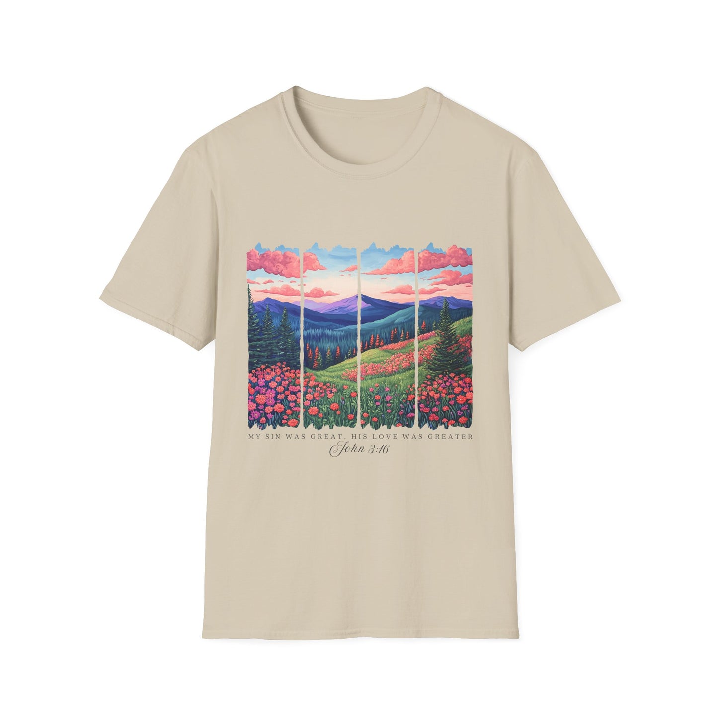 Scenic Mountain Sunset T-Shirt — Wildflower Valley Landscape Tee