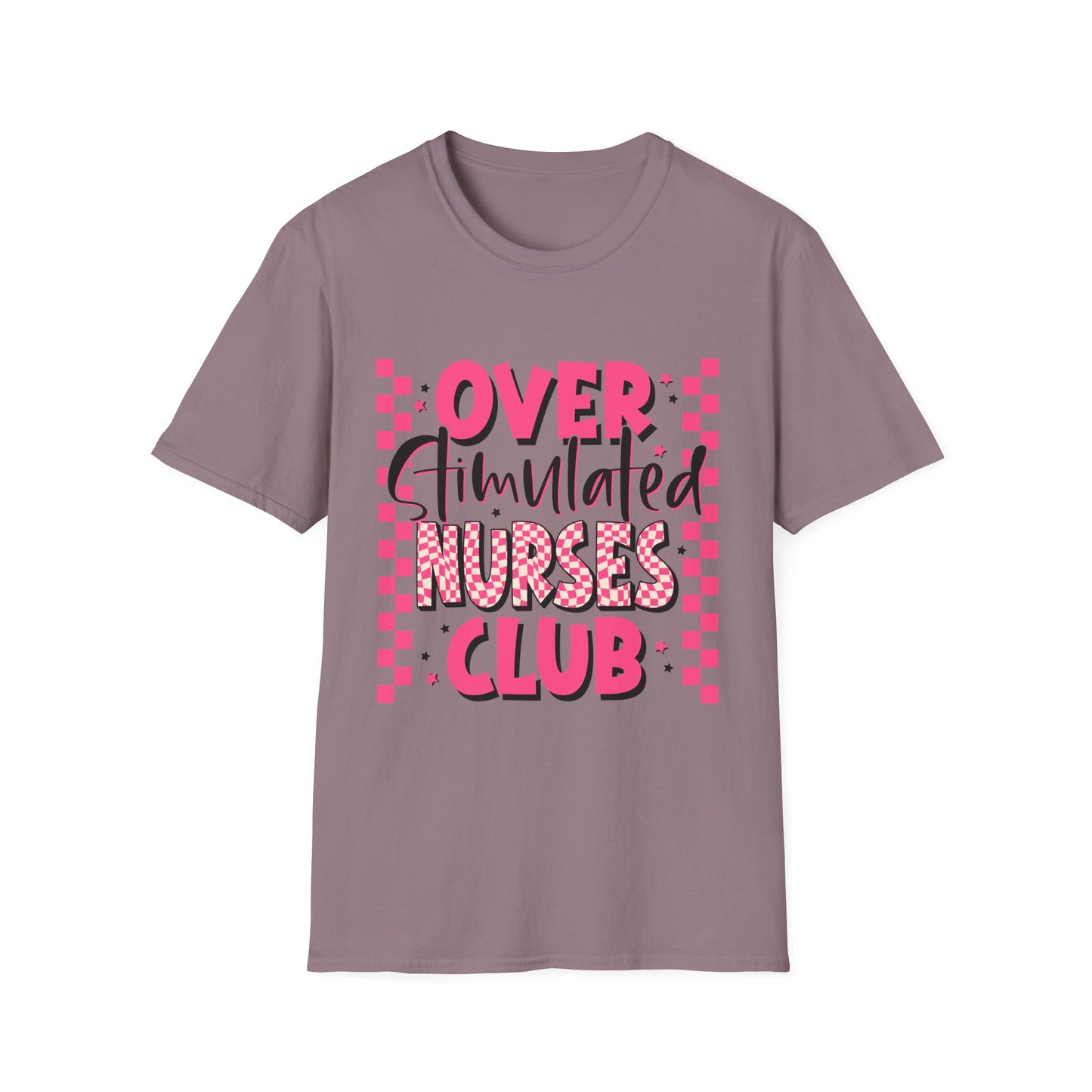 Overstimulated Nurses Club T-Shirt — Funny Pink Nurse Graphic Tee for Healthcare Workers